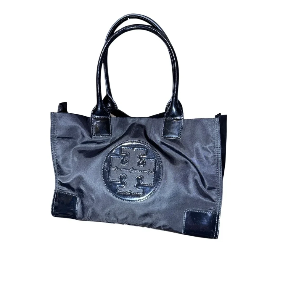 Tory Burch Black‎ Nylon Patent Leather Tote Bag